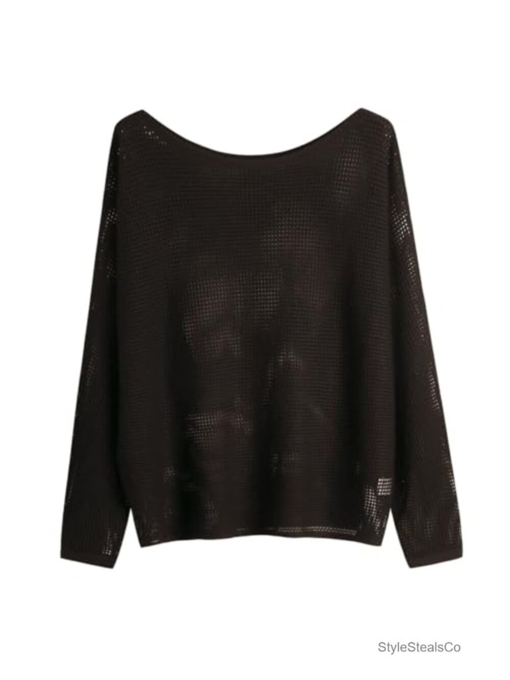 Women's Open Knit Batwing Sleeve Pullover Sweater Boat Neck